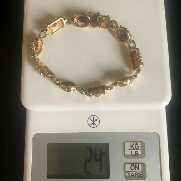 🌷Etruscan Revival Statement Bracelet Multi Colored Gemstones 14K Gold - Picture 15 of 16